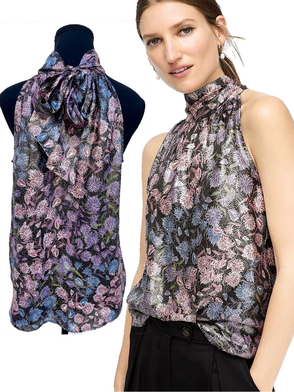 J.Crew Collection Cyber Metallic Sleeveless Mock Neck Top Y2K Shimmer XS EUC